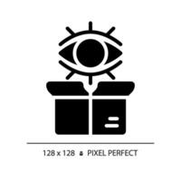 Pixel perfekt Glyphe Stil Produkt Überwachung Symbol, isoliert Vektor, Produkt Verwaltung Illustration. vektor