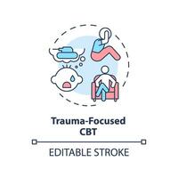 2d redigerbar trauma fokuserade cbt tunn linje ikon begrepp, isolerat vektor, Flerfärgad illustration representerar beteende terapi. vektor