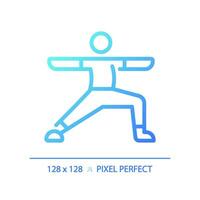 2d pixel perfekt blå lutning yoga övning ikon, isolerat vektor, meditation tunn linje illustration. vektor