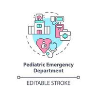 pädiatrisch Notfall Abteilung Konzept Symbol. kritisch Pflege. medizinisch Ausrüstung. Trauma Center. Kinder Krankenhaus abstrakt Idee dünn Linie Illustration. isoliert Gliederung Zeichnung. editierbar Schlaganfall vektor