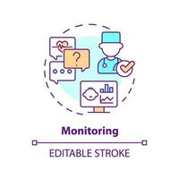 övervakning begrepp ikon. Följ upp. hälsa skick. barn sjukdom. medicinsk konsult. barnomsorg Centrum abstrakt aning tunn linje illustration. isolerat översikt teckning. redigerbar stroke vektor