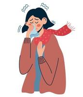 kvinnor med förkylning eller influensa. sjuk kvinna har rinnande näsa vektor