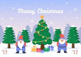 Frohe Weihnachten niedlicher Cartoon-Zwerg, Weihnachtsmann und Elfen vektor