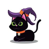 kawaii cartoon schwarze katze mit hexenhut halloween vektor