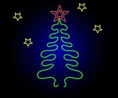 neon jul träd med stjärna, lysande ikon. neon ny år träd silhuett, översikt jul träd i levande färger. festlig gran med neon ljus. ikon uppsättning, tecken, symbol för ui. vektor illustration