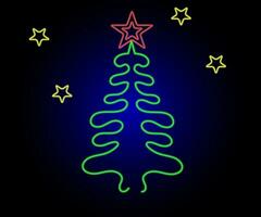 Neon- Weihnachten Baum mit Stern, glühend Symbol. Neon- Neu Jahr Baum Silhouette, Gliederung Weihnachten Baum im lebendig Farben. festlich Tanne mit Neon- Licht. Symbol Satz, Zeichen, Symbol zum ui. Vektor Illustration