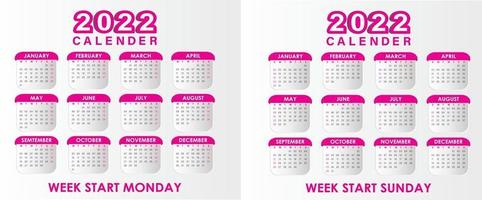 Kalender 2022 Vektor Magenta