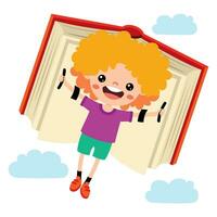 Karikatur Kind fliegend mit Buch vektor