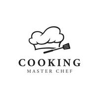 kök logotyp design med kreativ kockens hatt och matlagning redskap. logotyp för restaurang, kock, företag. vektor