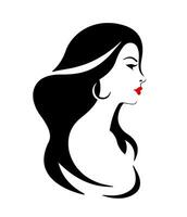 Profil von ein schön Frau mit rot Lippen. Vektor eben Illustration, Logo