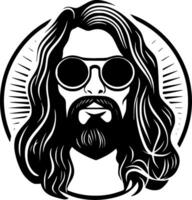 hippie - svart och vit isolerat ikon - vektor illustration