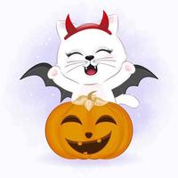 söt katt med pumpa tecknad djur halloween illustration vektor