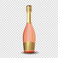 realistische 3D Champagner Rose rosa und goldene Flaschensymbol isoliert vektor