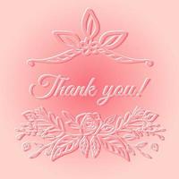 rosa Karte mit Blumen danke Schriftzug Papierausschnitt Stil vektor