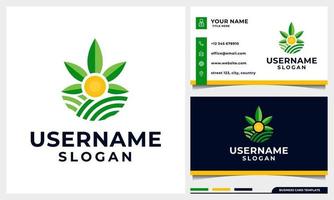 jordbruk med cannabisblad och sol koncept logo design vektor