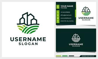 Landwirtschaft mit Gebäudekonzept-Logo-Design mit Visitenkarte vektor