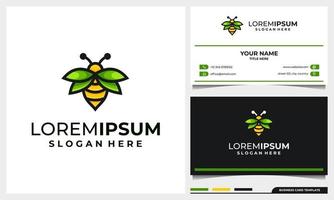 Honigbienen-Logo-Design mit Flügelblatt-Konzept und Visitenkarte vektor