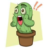 Cartoon-Kaktus im Topf überraschtes Gesicht vektor