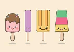 kawaii popsicle teckenuppsättning vektor