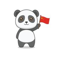 söt tecknad panda som håller kinesisk flagga vektor
