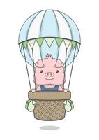 süßes Cartoon-Schwein, das Heißluftballon reitet vektor