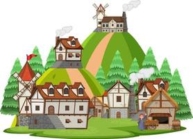 medeltida by med bybor på vit bakgrund vektor