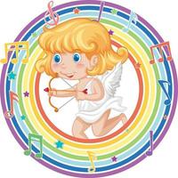 cupid flicka i regnbåge rund ram med melodi symbol vektor