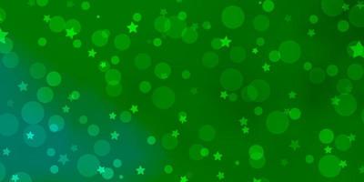 ljusgrön vektorbakgrund med cirklar, stjärnor. vektor