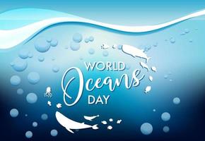 World Ocean Day Banner mit vielen verschiedenen Meerestieren many vektor