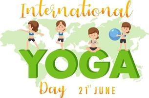 internationell yogadagbanner med kvinna som gör olika yogaställningar vektor