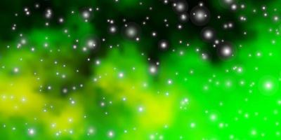 hellgrüner, gelber Vektorhintergrund mit bunten Sternen. vektor
