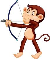 Affe, der eine Bogenschießen-Cartoon-Figur hält vektor