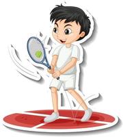 Zeichentrickfigur-Aufkleber mit einem Jungen, der Tennis spielt vektor