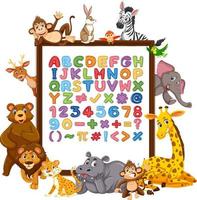 alfabetet az och matematiska symboler på en tavla med vilda djur vektor