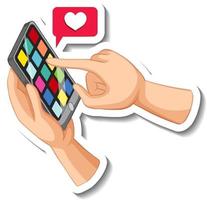 Hand hält ein Smartphone mit Herz-Emoji-Symbol auf weißem Hintergrund vektor