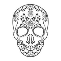 mexikansk dag av de död- illustration med död mask skalle med blommor prydnad. Semester kort, vektor