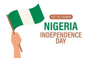 Nigeria Unabhängigkeit Tag. ein Hand hält ein Nigerianer Flagge. Karikatur Illustration, Banner, Poster, Vektor