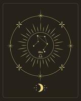 magisches astrologieplakat mit waagekonstellation, tarotkarte. goldenes Design auf schwarzem Hintergrund. vertikale Abbildung, Vektor