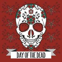 mexikansk dag av de död- illustration med död mask skalle med blommor prydnad. Semester kort, vektor