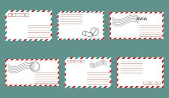 uppsättning av post kuvert med frimärken. illustration, design element, vektor