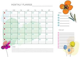 Blume Hand gezeichnet sauber Design monatlich planen und Kalender Vorlage vektor