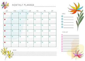 Blume Hand gezeichnet sauber Design monatlich planen und Kalender Vorlage vektor