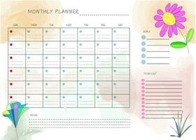 blomma hand dragen rena design en gång i månaden planen och kalender mall vektor