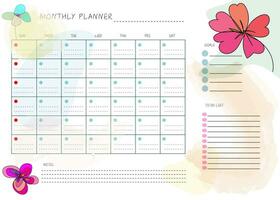 blomma hand dragen rena design en gång i månaden planen och kalender mall vektor