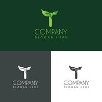 t Brief mit Blatt kreativ Logo Design Vektor Lager Illustration