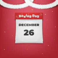 minimal dekoration 26 december boxning dag hälsning vektor illustration med kalender som huvud objekt och konfetti