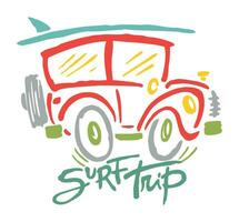 Vektor Illustration von stilisiert Surfer Wagen. Kunst im ein entspannt Stil, mit einfach Schläge.