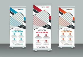 rollen oben Banner Design Vorlage zum Geschäft modern sauber Vektor, Geschäft rollen hoch. standee Design. Banner Vorlage, Werbung, ziehen hoch, Polygon Hintergrund, Vektor Illustration