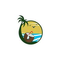 kokos logotyp med kokos träd. resh ung kokos juice vektor