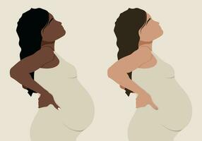 Mutter und Kind. Silhouette von ein schwanger Frau mit ein Kind im ihr Mutterleib. Vektor Illustration